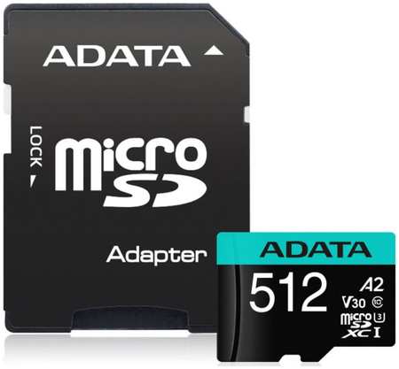 Карта памяти 512GB ADATA AUSDX512GUI3V30SA2-RA1 UHS-I U3 Class 10/V30S/A2, Adapter, 100/80 MB/s, RTL