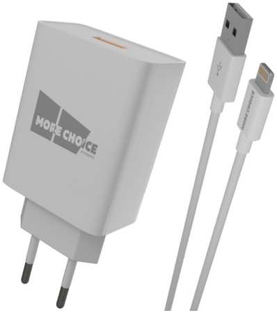 Зарядное устройство сетевое More Choice NC52QCi 1USB 3.0A QC3.0 для Lightning 8-pin быстрая зарядка White 9698486380