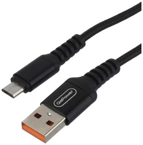 Кабель интерфейсный GoPower GP02M 00-00022785 USB (m)-microUSB (m) 1.0м 2.4A нейлон черный (1/200/800)