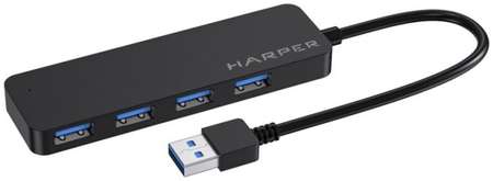 Концентратор Harper HUB-04P Black 4*USB 3.2, Micro USB, переходник: USB 3.0/Type-C, до 5 Гб/с, ABC пластик, индикатор работы устройст 9698488306