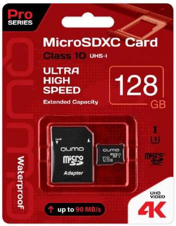Карта памяти MicroSDXC 128GB Qumo QM128GMICSDXC10U3 Class 10 UHS-I, SD adapter 9698488396