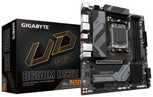 Материнская плата mATX GIGABYTE B650M DS3H (AM5, AMD B650, 4*DDR5 (6400), 4*SATA 6G RAID, 2*M.2, 2*PCIE, 2.5Glan, HDMI, 2*DP, USB Type-C, 3*USB 3.2, 4