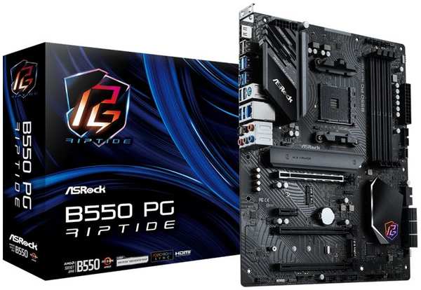 Материнская плата ATX ASRock B550 PG RIPTIDE (AM4, AMD B550, 4*DDR4 (4933), 6*SATA 6G RAID, 2*M.2, 4*PCIE, 2.5Glan, HDMI, USB Type-C, 7*USB 3.2, 2*USB