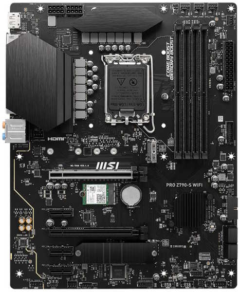 Материнская плата ATX MSI PRO Z790-S WIFI (LGA1700, Z790, 4*DDR5 (6600), 4*SATA 6G RAID, 2*M.2, 5*PCIE, 2.5Glan, WiFi, BT, HDMI, DP, USB Type-C, 4*USB 9698490459