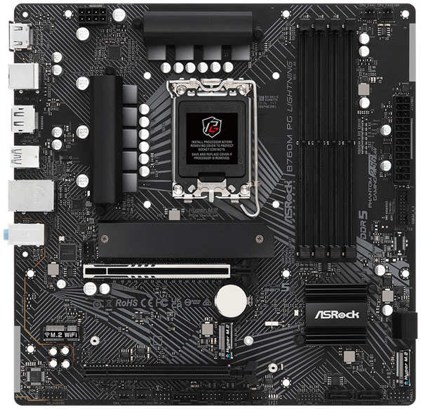 Материнская плата mATX ASRock B760M PG LIGHTNING (LGA1700, B760, 4*DDR5 (7200), 4*SATA 6G RAID, 3*M.2, 2*PCIE, 2.5Glan, HDMI, DP, USB Type-C, 3*USB 3