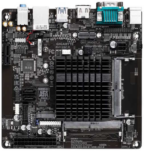 Материнская плата mini-ITX GIGABYTE N4120I H (N4120, 2*DDR4 (2400), 2*SATA 6G, M.2, PCIE, Glan, HDMI, D-Sub, COM, 2*USB 3.2, 2*USB 2.0)