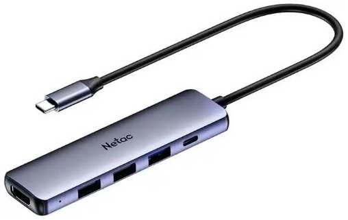 Концентратор Netac NT08WF13-30GR 5in1 Type-C to 2*USB 2.0, USB 3.0, HDMI( 4k/30Hz), USB Type-C (DP) 100W 9698492031