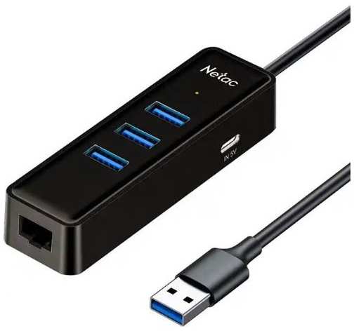 Концентратор Netac NT08WF12-30BK USB-A to 3*USB 3.0, RJ45, USB Type-C 5V 9698492032