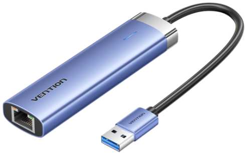 Сетевой адаптер Vention TGFSB USB 3.0 M/Gigabit Ethernet RJ45+OTG хаб 3xUSB синий - 0.15м 9698493861