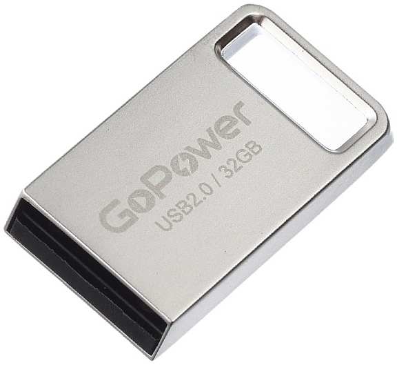 Накопитель USB 2.0 32GB GoPower 00-00027358 MINI, металл, серебристый 9698494359