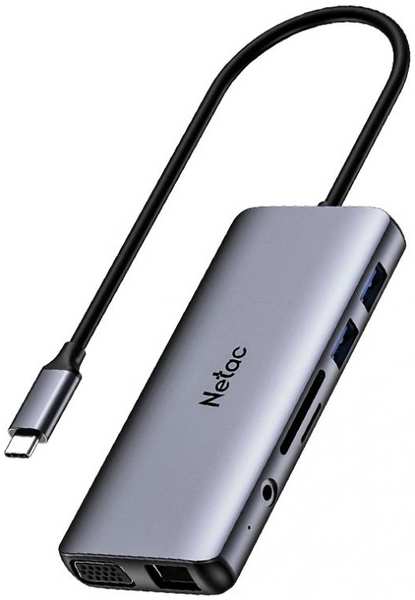 Разветвитель Netac NT08WF15-30GR 11 in 1, Type-C to USB3.0*2+USB2.0*2+HDMI+PD+mSD/SD 2.0+Audio+RJ45+VGA
