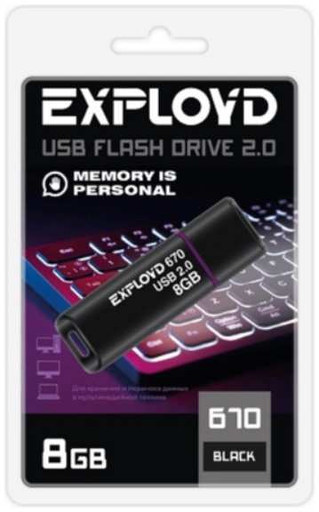 Накопитель USB 2.0 8GB Exployd EX-8GB-670-Black 670 чёрный 9698495558