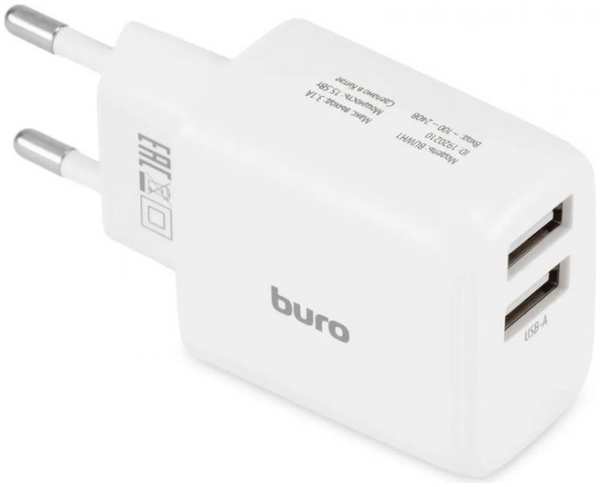 Зарядное устройство сетевое Buro BUWH15S200WH 15.5W 3.1A 2xUSB универсальное белый (1920210) 9698496218