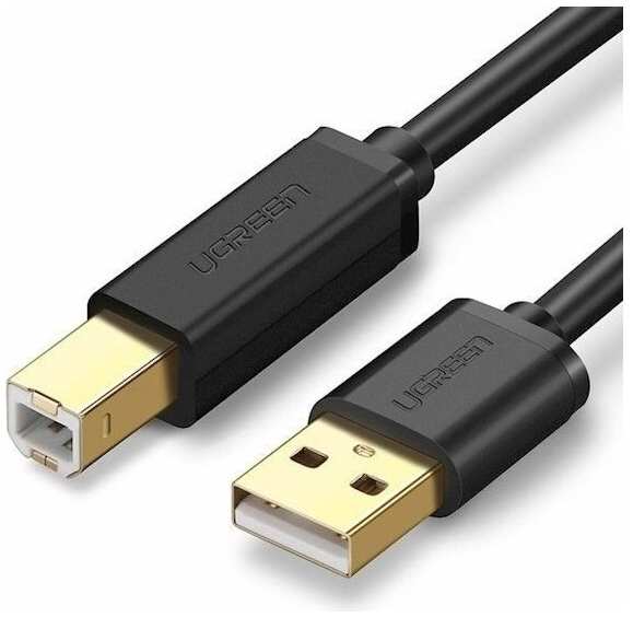 Кабель интерфейсный UGREEN US135 USB 2.0 A(m) to USB-B(m) Print с магнитными крепежами, цвет: черный