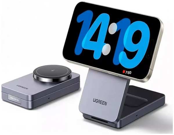 Зарядное устройство беспроводное UGREEN W528 45056_ 2-in-1 Wireless Charger for Iphone 7.5W & AirPods с кабелем USB-C-USB-C. Цвет: