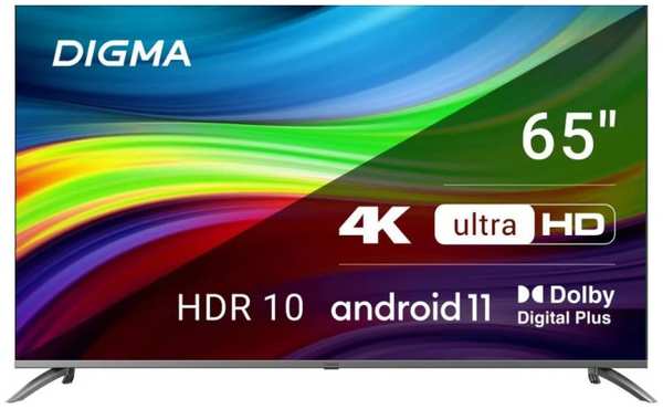 Телевизор Digma DM-LED65UBB41 LED 65″ Android TV Frameless Metal / 4K Ultra HD 60Hz DVB-T DVB-T2 DVB-C DVB-S DVB-S2 USB Wi