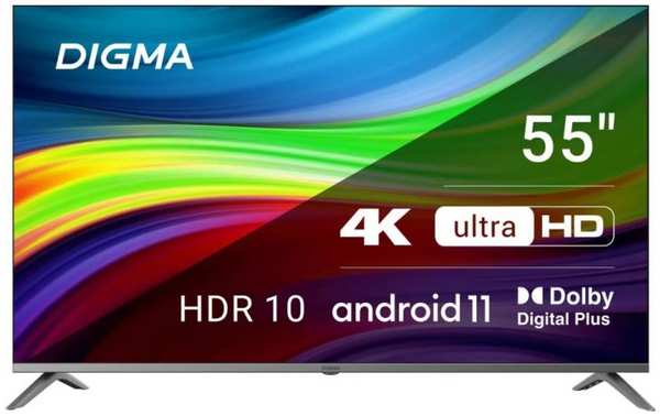 Телевизор Digma DM-LED55UBB41 LED 55″ Android TV Frameless Metal / 4K Ultra HD 60Hz DVB-T DVB-T2 DVB-C DVB-S DVB-S2 USB Wi