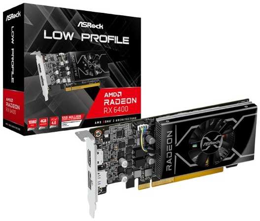 Видеокарта PCI-E ASRock Radeon RX 6400 Low Profile (RX6400 LP 4G) 4GB GDDR6 64bit 6nm 1923/16000MHz HDMI DP