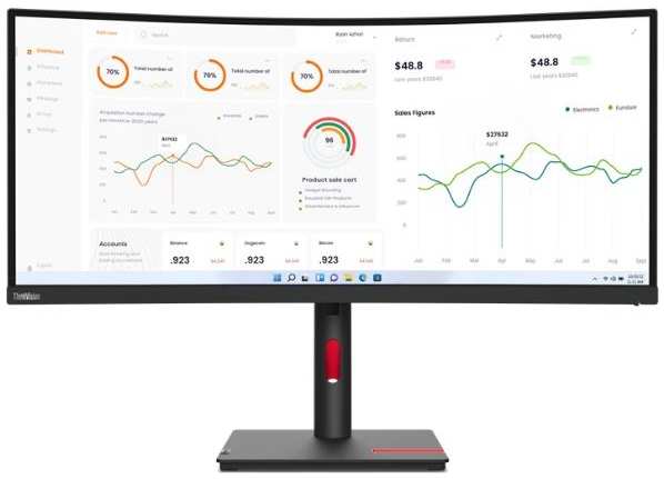 Монитор 34″ Lenovo ThinkVision T34w-30 63D4GAS1CB 3440x1440 WLED, 21:9, VA, 350cd, 3000:1, 3M:1, 4ms, 178/178, DP, HDMI, 4*USB, 60Hz, curved 1500R, Ti