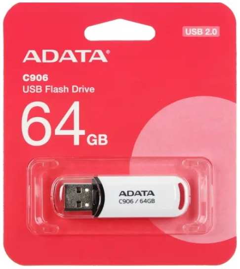 Накопитель USB 2.0 64GB ADATA C906 Белый 9698827246