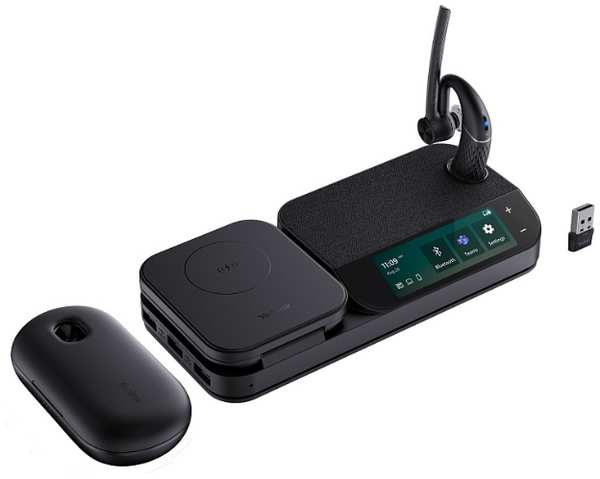 Гарнитура беспроводная Yealink BH71 Workstation Pro BT, шумоподавление, зарядка Qi, дисплей 3'', USB-хаб, зарядный кейс