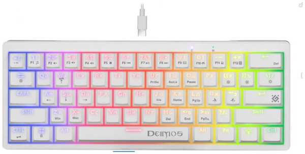 Клавиатура проводная Defender Deimos GK-303 RU RGB, 61 кнопка, корич.свитчи, белый 9698842629