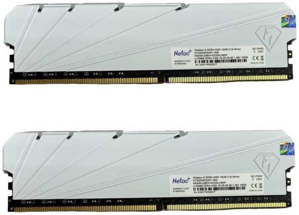 Модуль памяти DDR4 16GB (2*8GB) Netac NTSSD4P32DP-16W Shadow S White PC4-25600 3200MHz CL16 радиатор 1.35V 9698843496