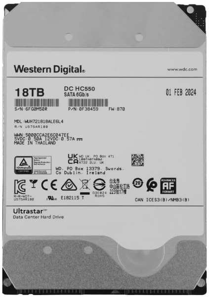 Жесткий диск 18TB SATA 6Gb/s Western Digital WUH721818ALE6L4 0F38467 Server Ultrastar DC HC550 3.5″ 7200rpm 512MB