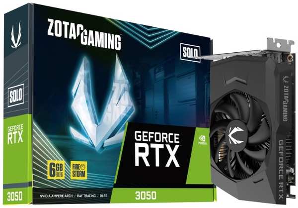 Видеокарта PCI-E Zotac GeForce RTX 3050 Solo ZT-A30510G-10L 6GB GDDR6 96bit 8nm 1042/14000MHz 3*DP/HDMI