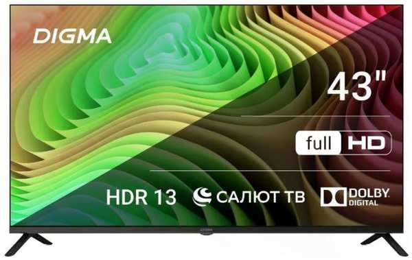 Телевизор LED Digma DM-LED43SBB36 43″ Салют ТВ Frameless Metal / FULL HD 60Hz DVB-T DVB-T2 DVB-C DVB-S DVB-S2 USB WiFi Smart TV