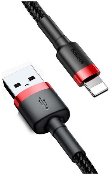 Кабель интерфейсный Baseus CALKLF-A19 Cafule USB For Lightning 2.4A 0.5m Red+Black (передача данных, питание устройств, в оплетке)