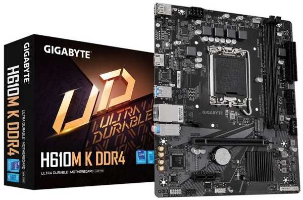 Материнская плата mATX GIGABYTE H610M K DDR4 2.0 (LGA1700, H610, 2*DDR4(3200), 2*SATA 6G RAID, M.2, PCI-E, Glan, 2*USB 3.2, 4*USB 2.0, HDMI)