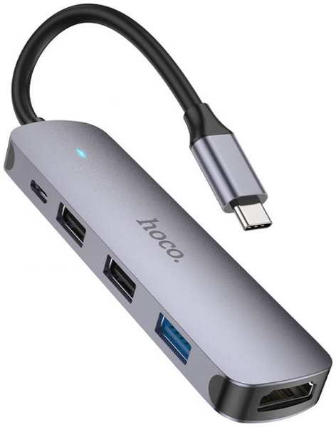 Разветвитель Hoco HB27 USB-C штекер на HDTV + USB3.0 + USB2.0*2 + Type-C PD, (2002428)