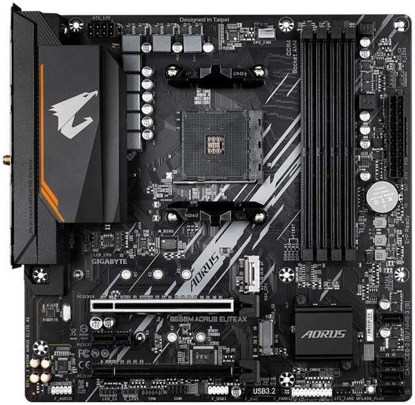 Материнская плата mATX GIGABYTE B550M AORUS ELITE AX (AM4, 4*DDR4(3200), 4*SATA RAID, 2*M.2, 3*PCIe, Glan, DVI, HDMI, 4*USB 2.0, 4*USB 3.0)