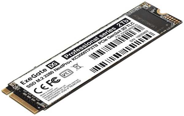 Накопитель SSD M.2 2280 Exegate NextPro+ KC2000TP2TB EX295282RUS 2TB 2000/1600MB/s PCIe Gen3x4, NVMe, 3D TLC 640 TBW MTBF 2M