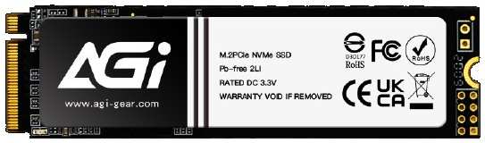 Накопитель SSD M.2 2280 AGI AI198 512GB, 3000/2000MB/s, PCIe 3.0 x4, NVME, 3D TLC, 300 TBW, MTBF 1.6M