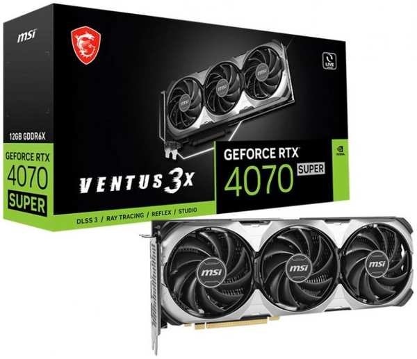 Видеокарта PCI-E MSI GeForce RTX 4070 SUPER VENTUS 3X (RTX 4070 SUPER 12G VENTUS 3X) 12GB GDDR6X 192bit 2505/21000MHz 5nm HDMI/3*DP RTL