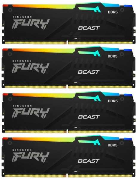 Модуль памяти DDR5 64GB (4*16GB) Kingston FURY KF552C40BBAK4-64 Beast RGB XMP PC5-41600 5200MHz 1RX8 CL40 1.25V 288-pin 16Gbit heatsink