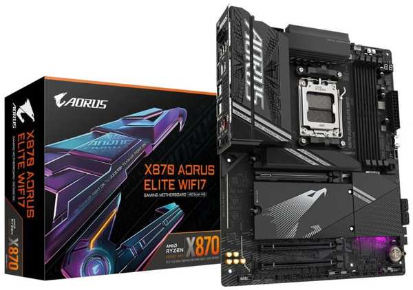 Материнская плата ATX GIGABYTE X870 AORUS ELITE WIFI7 (AM5, AMD X870, 4*DDR5 (8000), 4*SATA 6G RAID, 2.5Glan, WiFi, BT, 2*USB4, 6*USB 3.2, 4*USB 2.0