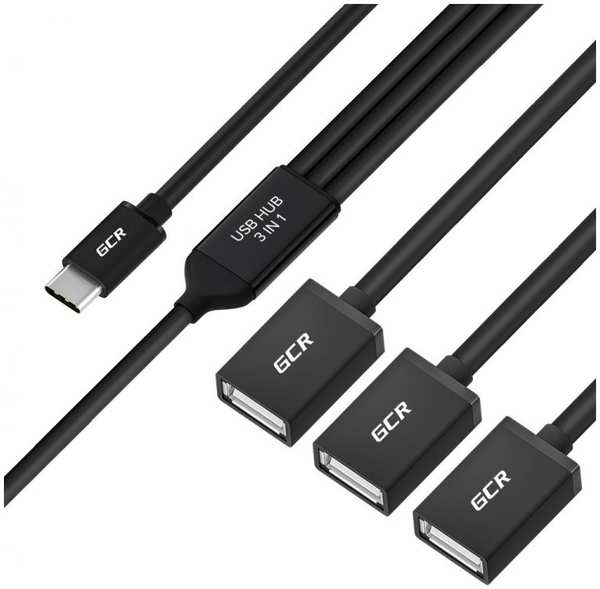 Переходник Greenconnect GCR-55296 USB Hub Type-C гибкий 0.35m разветвитель на 3 USB порта, СМ / 3 х AF, черный 9698868639