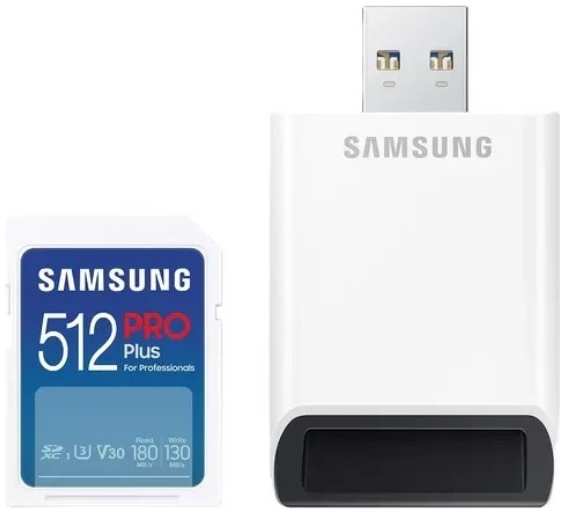 Карта памяти SDXC 512GB Samsung MB-SD512SB/WW PRO Plus с адаптером USB, 130/180MB/s