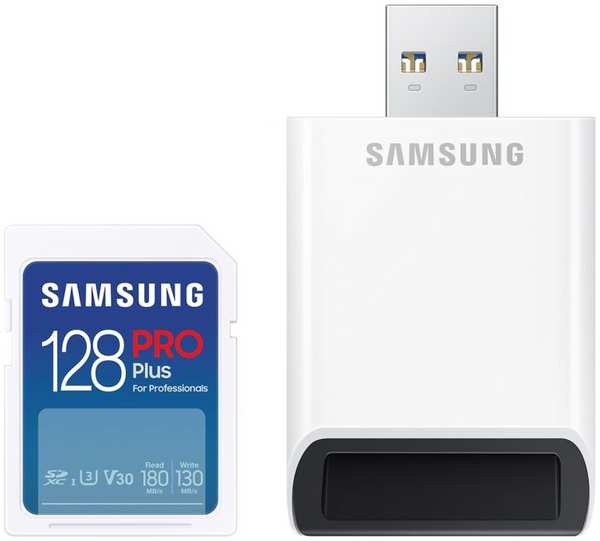 Карта памяти SDXC 128GB Samsung MB-SD128SB/WW PRO Plus с адаптером USB