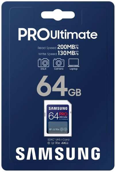 Карта памяти SDXC 64GB Samsung MB-SY64S/WW PRO Ultimate, 130/200MB/s