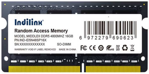 Модуль памяти SODIMM DDR5 16GB Indilinx IND-ID5N48SP16X PC5-38400 4800MHz CL40 1.1V