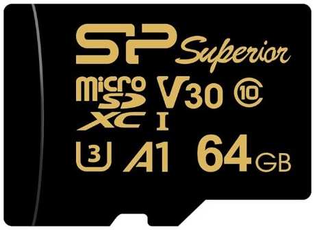 Карта памяти MicroSDXC 64GB Silicon Power SP064GBSTXDV3V1HSP Class 10 UHS-I A1 V30 U3 (SD адаптер) 100MB/s