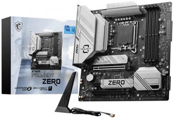 Материнская плата mATX MSI B760M PROJECT ZERO (LGA1700, B760, 4*DDR5(4800), 4*SATA 6G RAID, 2*M.2, 3*PCIe, WiFi, BT, 3*USB 3.1, 4*USB 2.0, USB Type-C