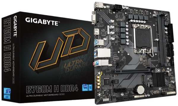 Материнская плата mATX GIGABYTE B760M H DDR4||oem (LGA1700, B760, 2*DDR4(3200), 4*SATA 6G RAID, 2*PCIe, 2*M.2, 4*USB 3.2, 2*USB 2.0, HDMI, D-Sub) OEM