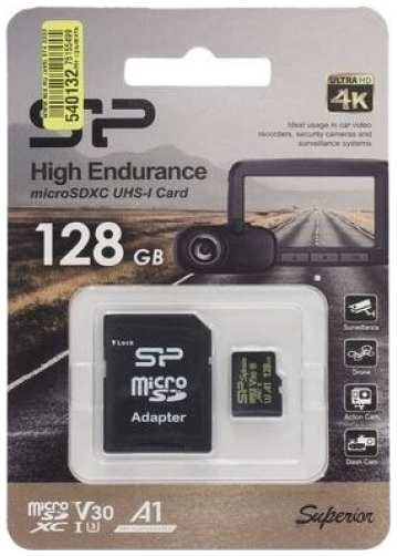 Карта памяти MicroSDXC 128GB Silicon Power SP128GBSTXDV3V1HSP Class 10 High Endurance UHS-I V30 A1 100MB/s, SD адаптер