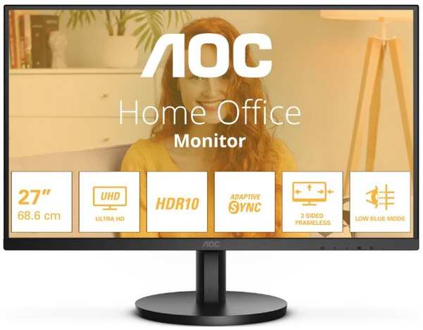 Монитор AOC U27B3M 3840x2160 WLED, 16:9, VA, 300cd, 3500:1, 20M:1, 4ms, 178/178, DP, 2*HDMI, 60Hz, Tilt, VESA