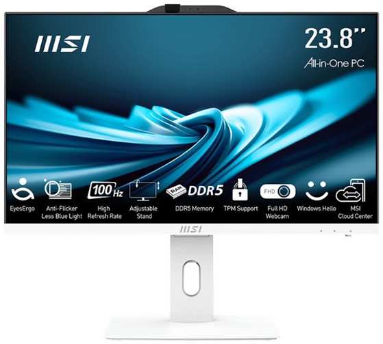 Моноблок 23.8'' MSI Pro AP242P 14M AiO 9S6-AE0622-826 i5-14400/16GB/512GB SSD/UHD/FHD IPS/WiFi/BT/camera/WirelessKB&mouse/noOS/white 9698880065